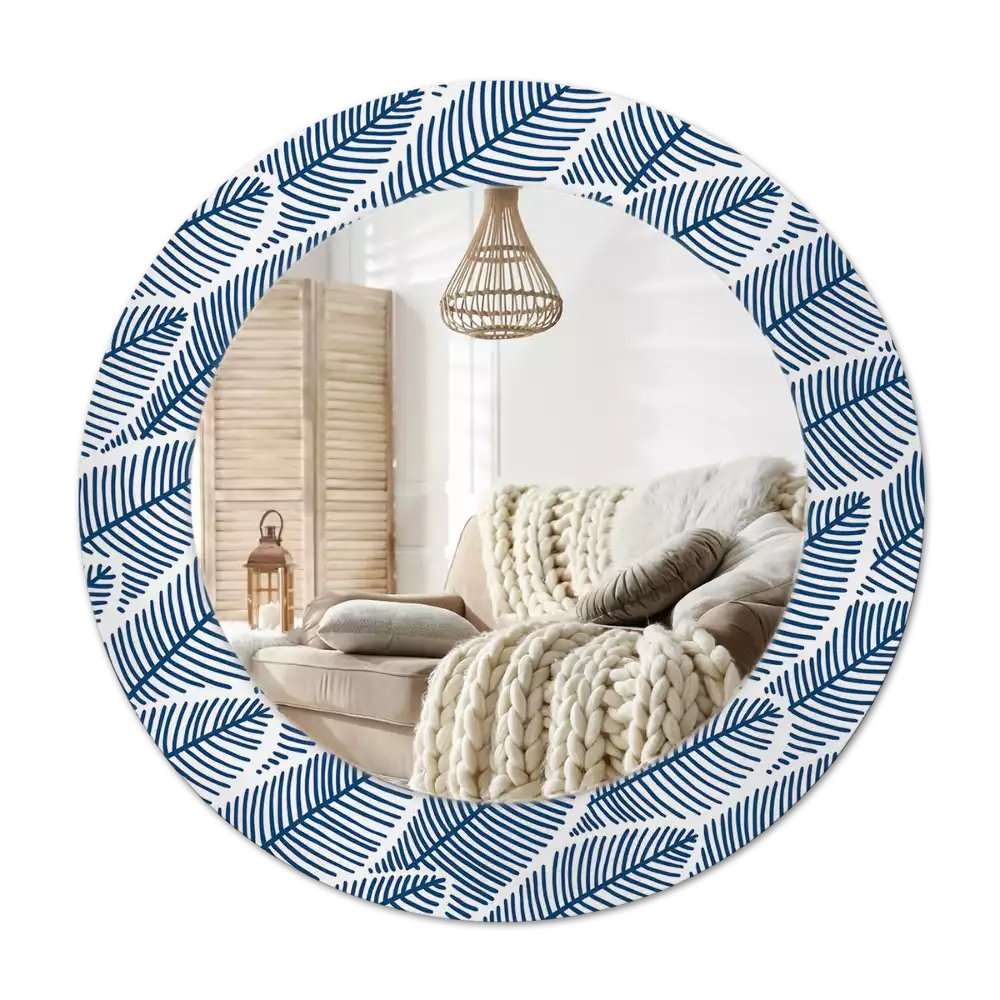 Rund spegel med tryckt ram Blad