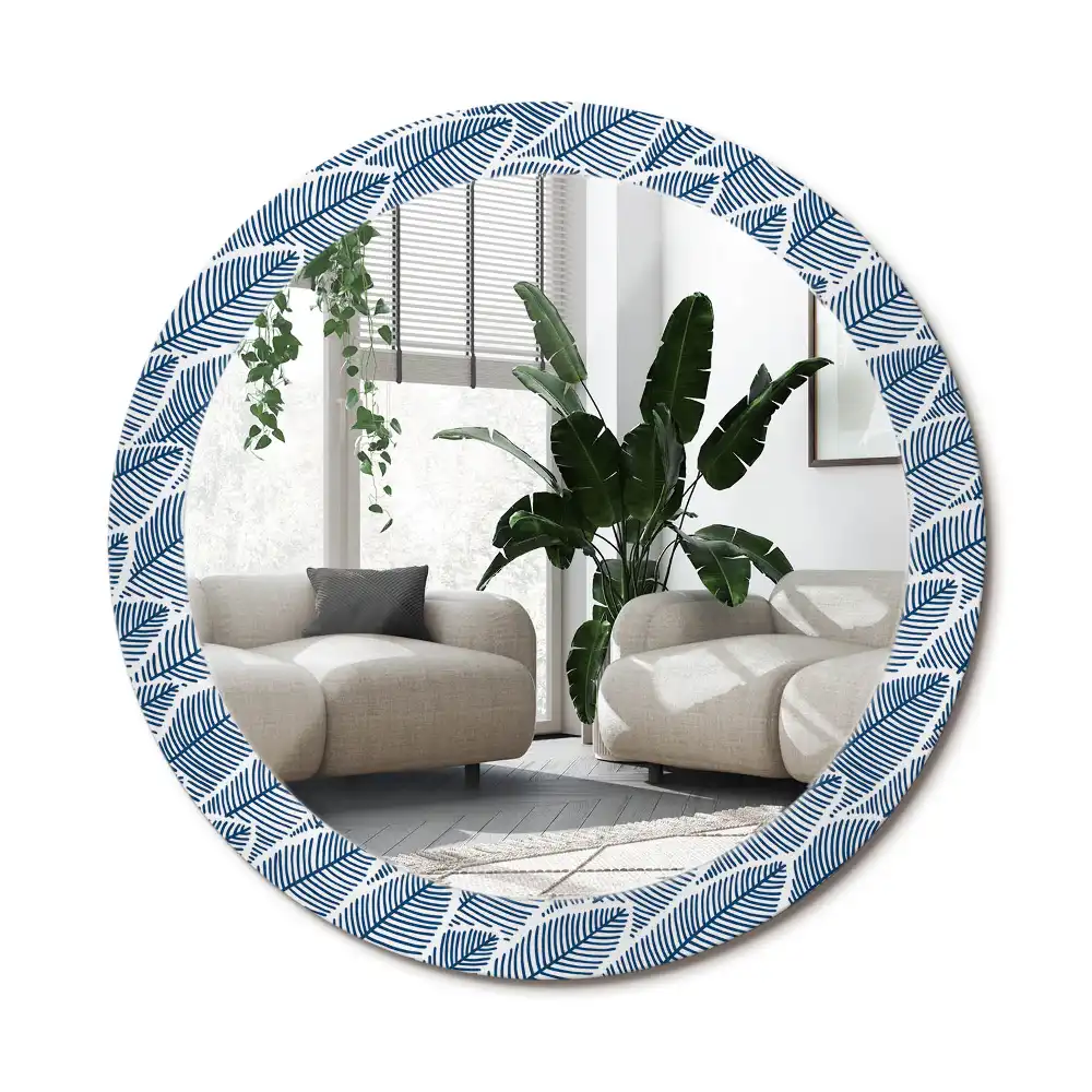 Rund spegel med tryckt ram Blad