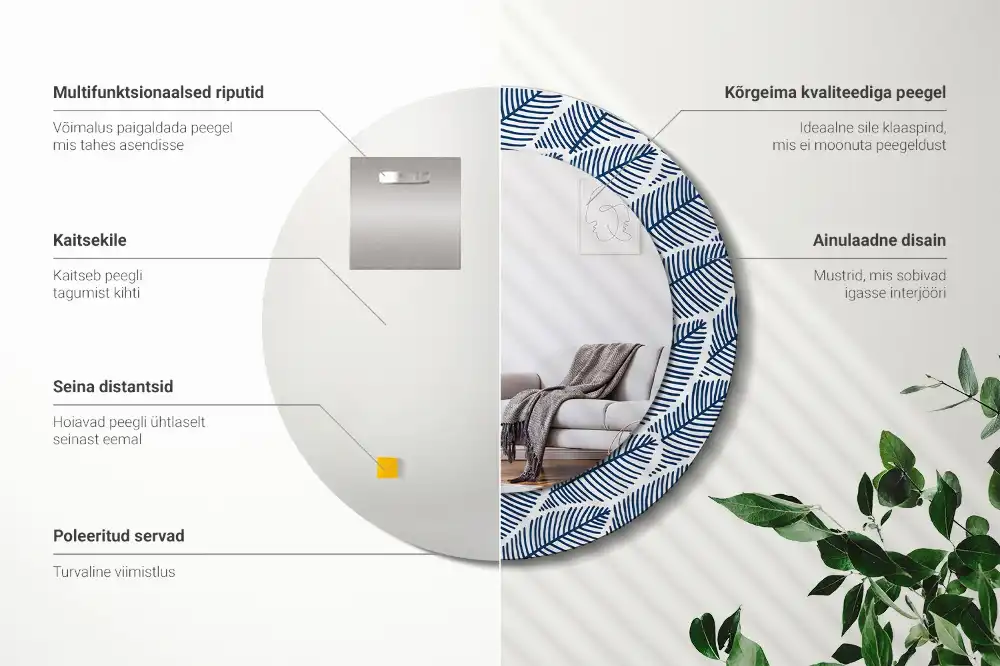 Rund spegel med tryckt ram Blad