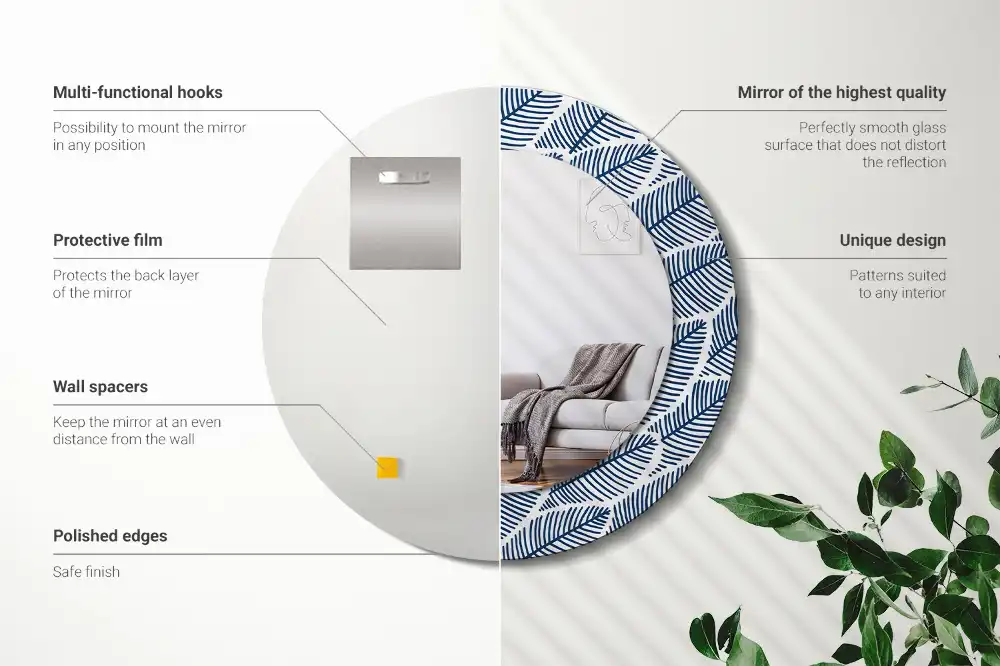 Rund spegel med tryckt ram Blad