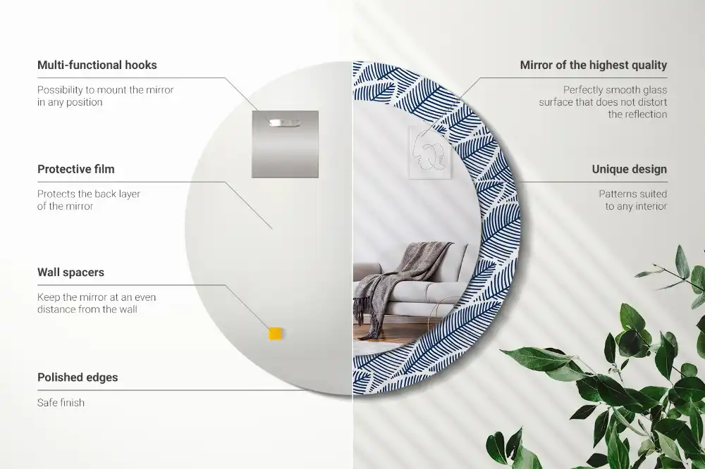 Rund spegel med tryckt ram Blad