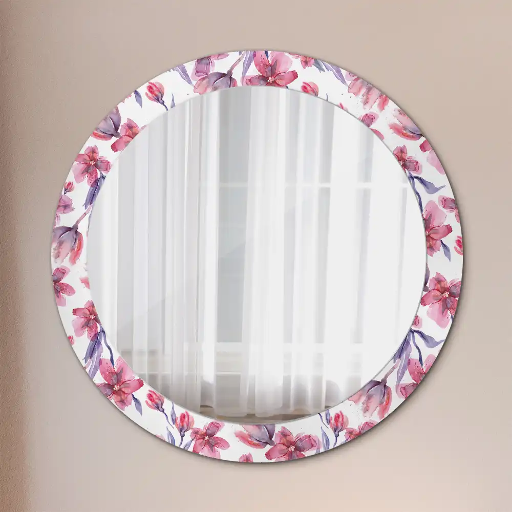 Rund spegel med tryckt ram Akvarell blommor