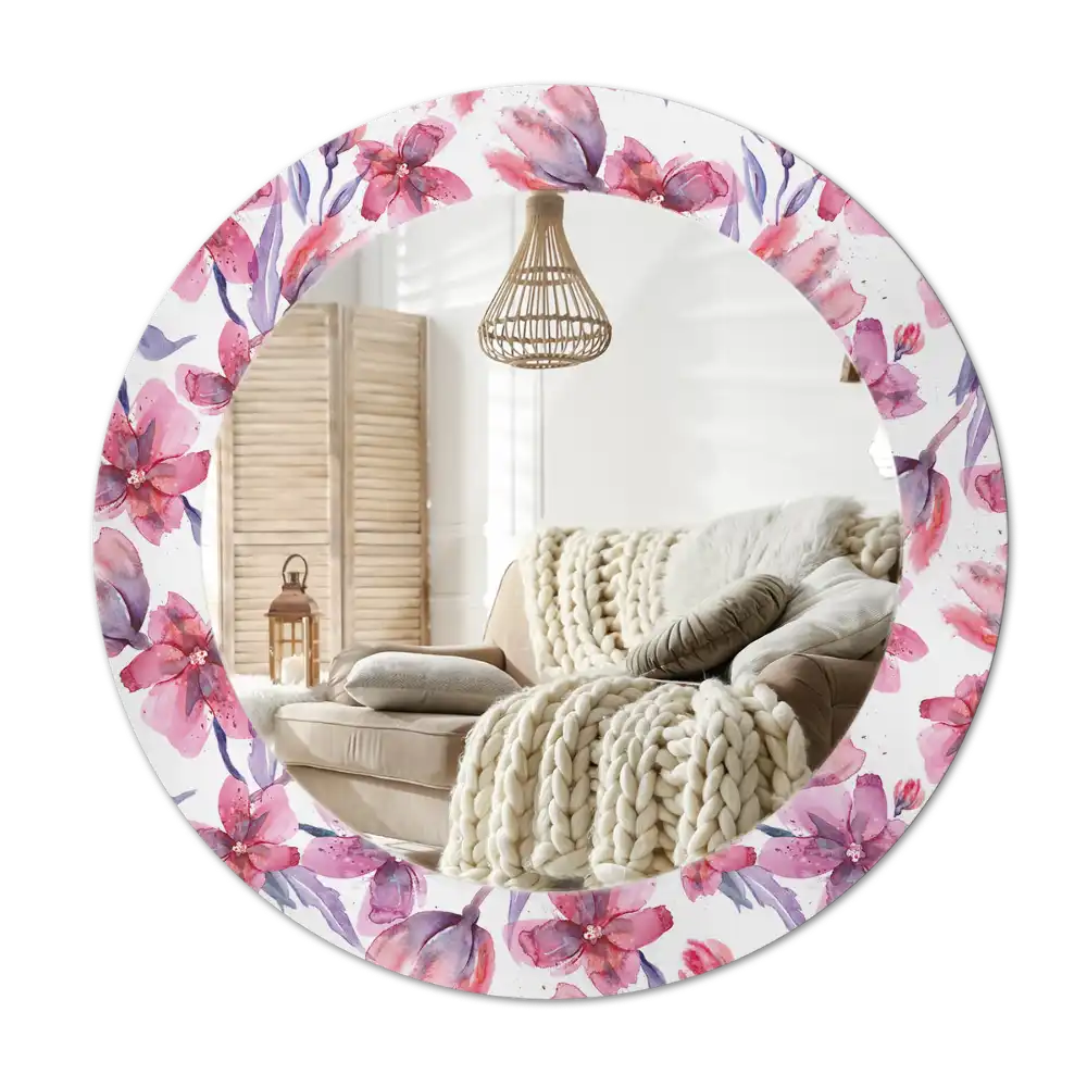 Rund spegel med tryckt ram Akvarell blommor