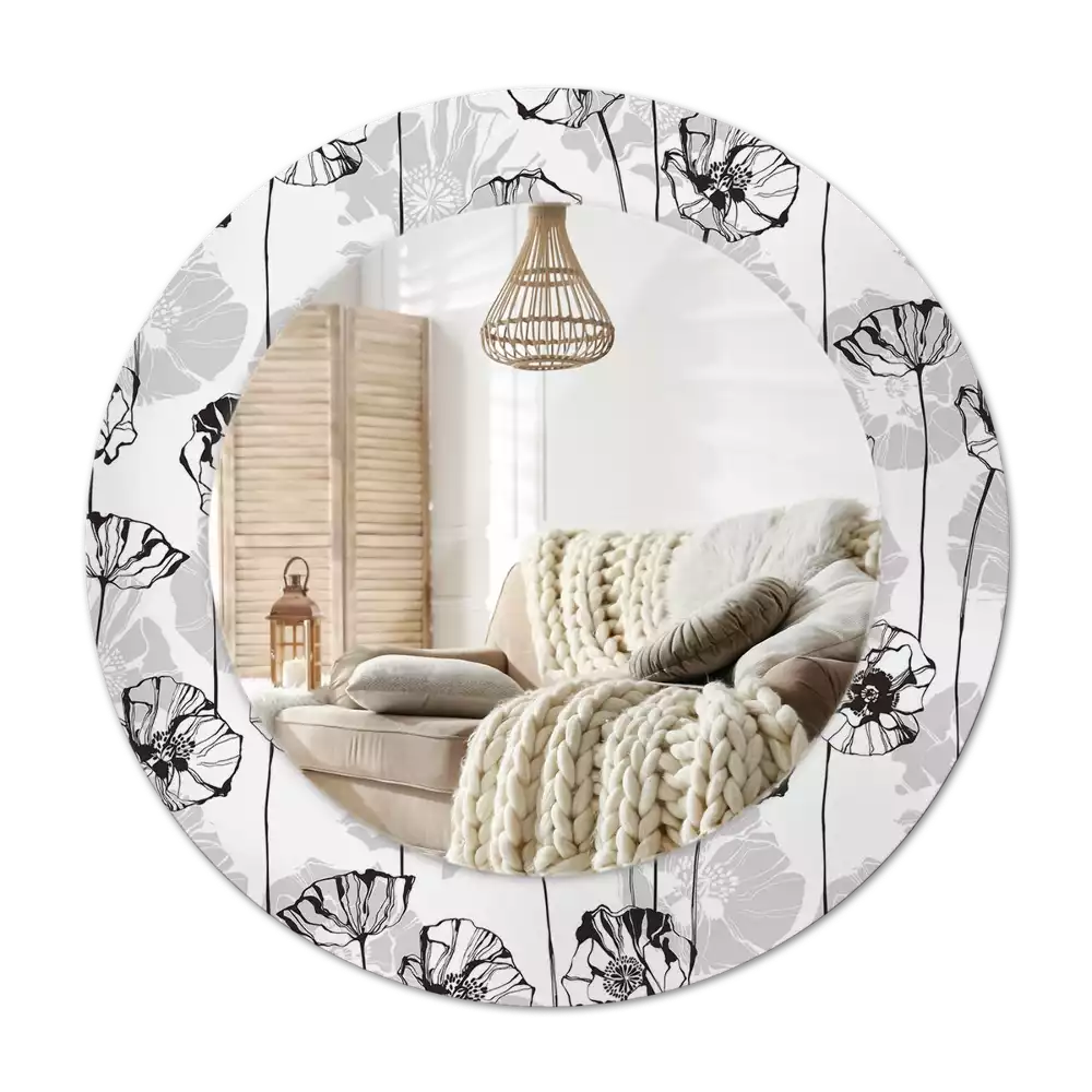 Rund spegel med tryckt Vallmo blommor