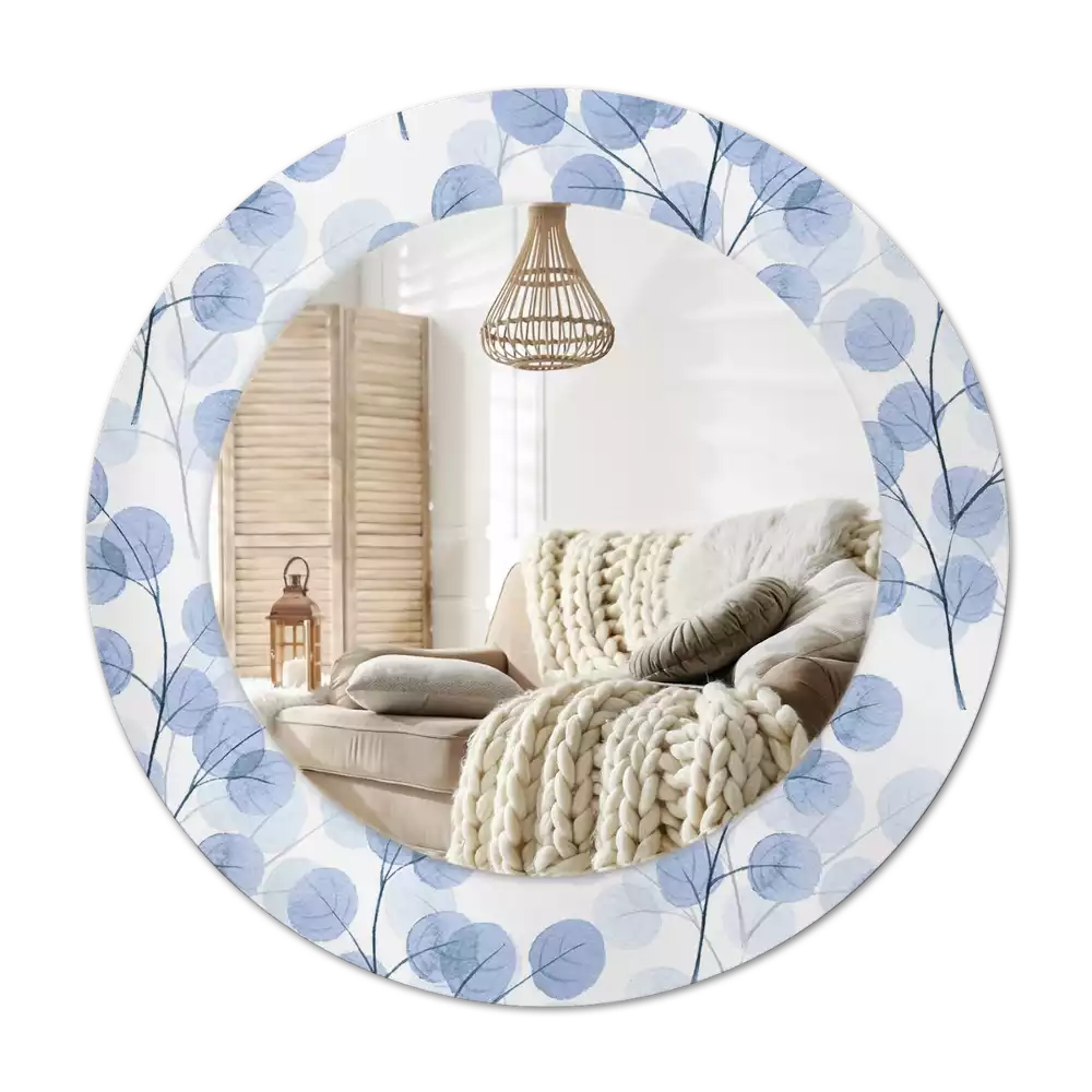 Rund spegel med tryckt ram Grenar och löv