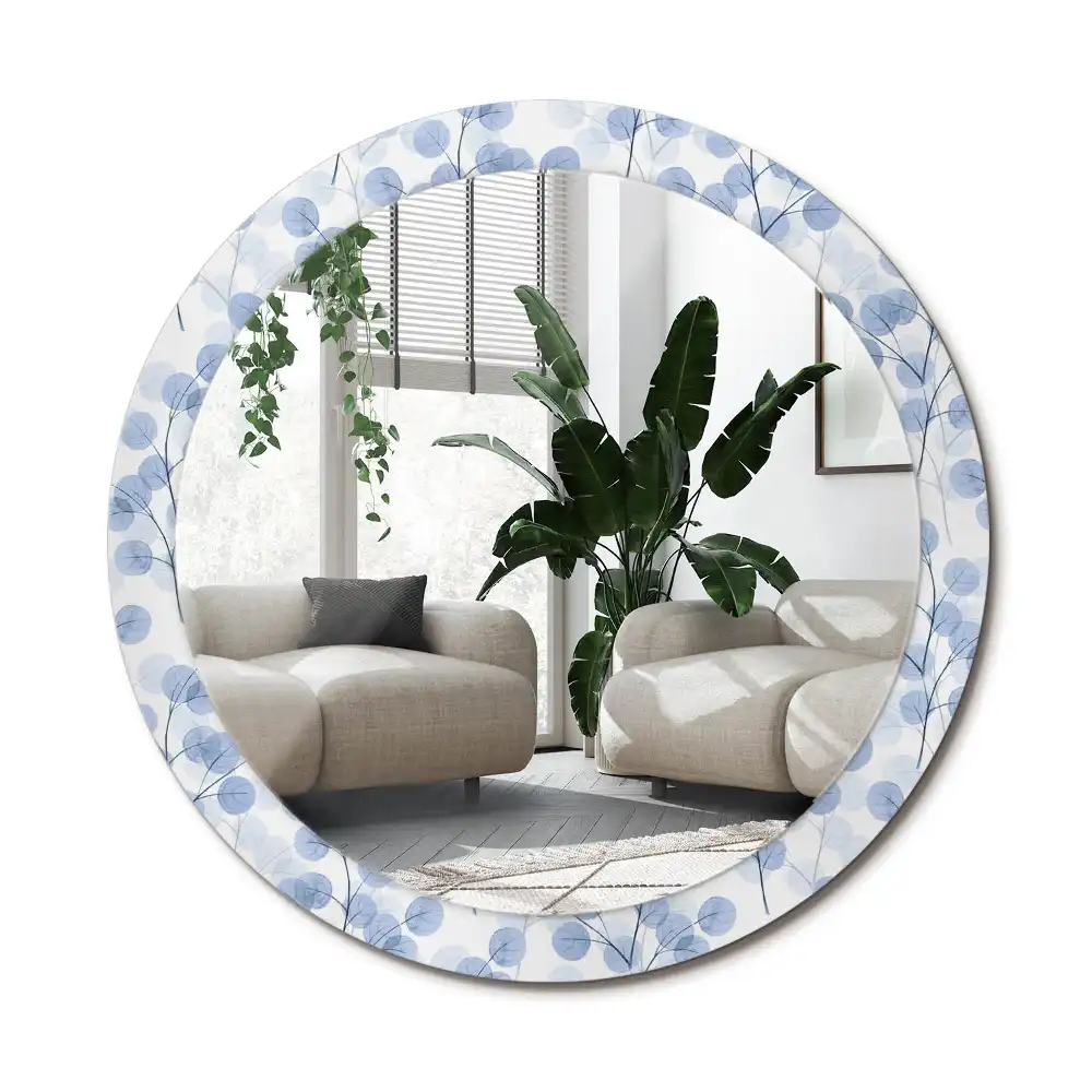 Rund spegel med tryckt ram Grenar och löv