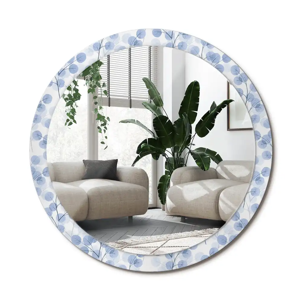 Rund spegel med tryckt ram Grenar och löv