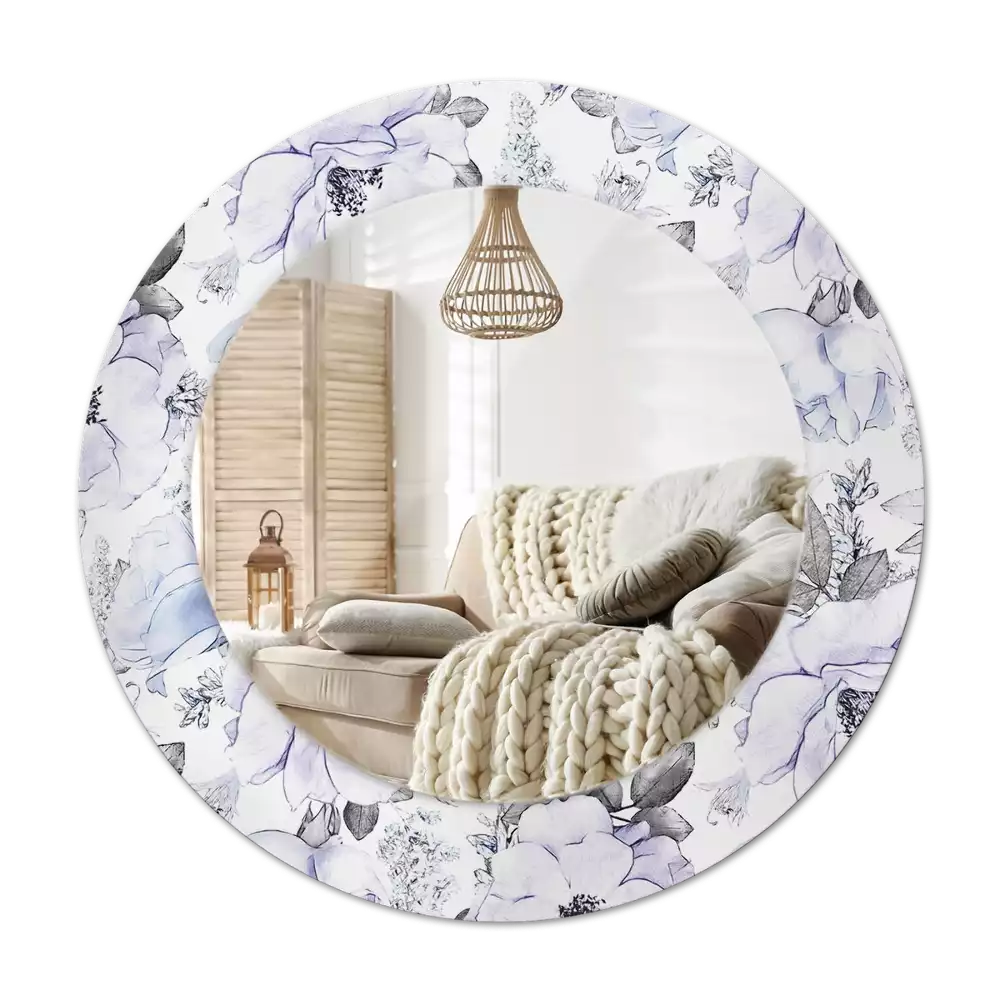 Rund spegel med tryckt Blå rosor