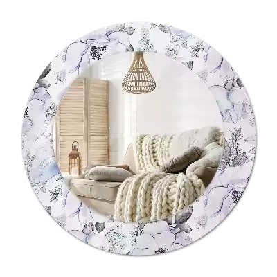 Rund spegel med tryckt Blå rosor