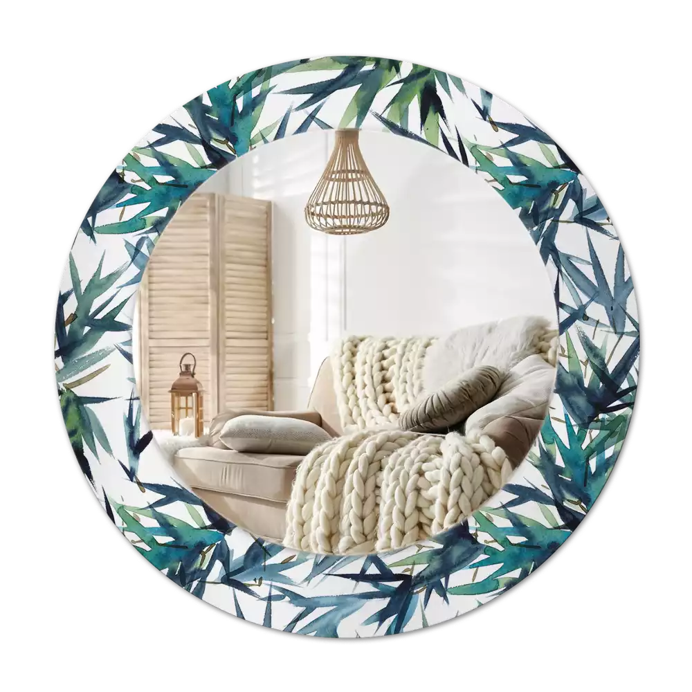 Rund spegel med tryckt Blå palmer