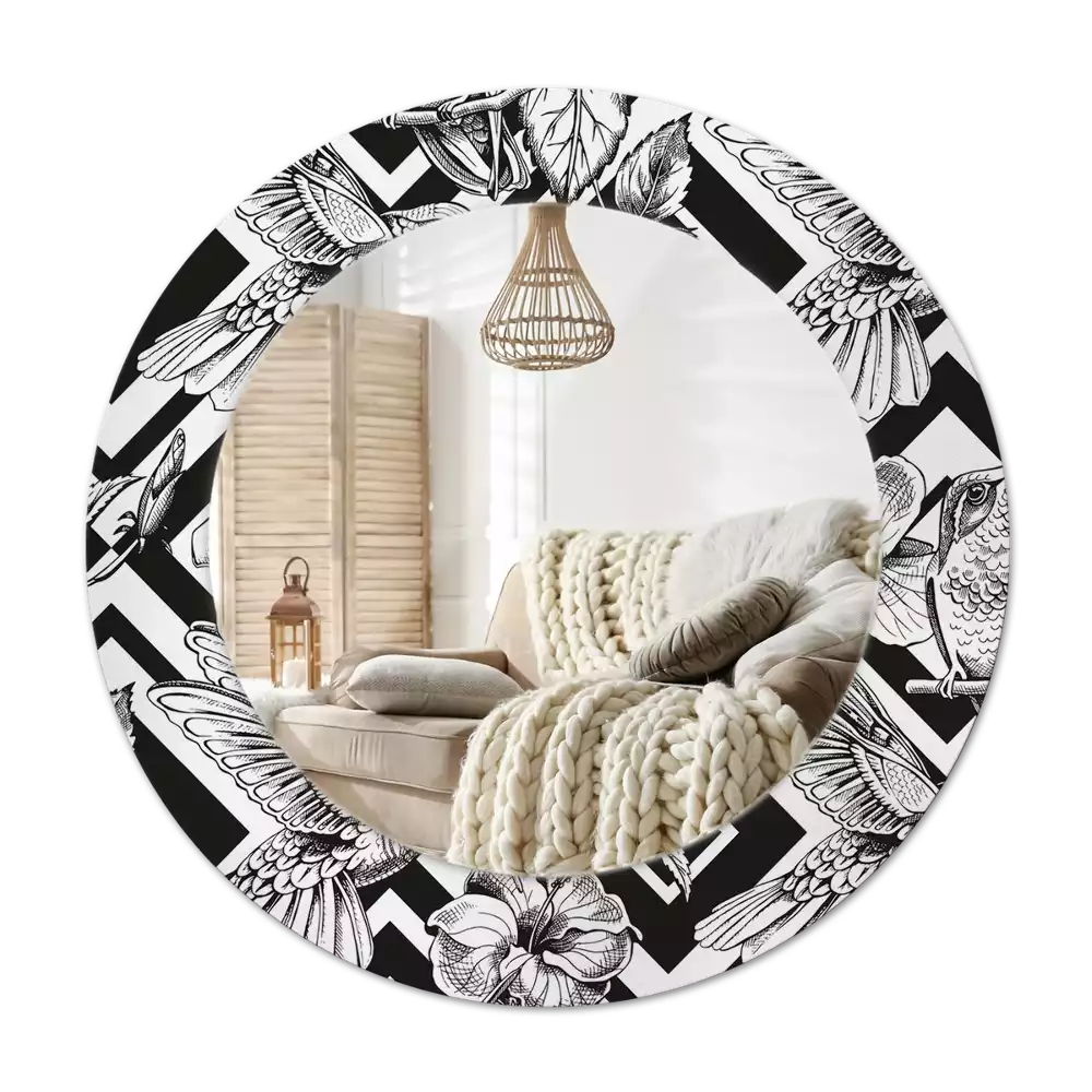 Rund spegel med tryckt Kolibrier