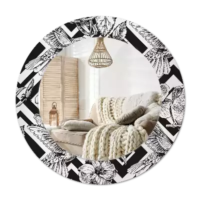 Rund spegel med tryckt Kolibrier