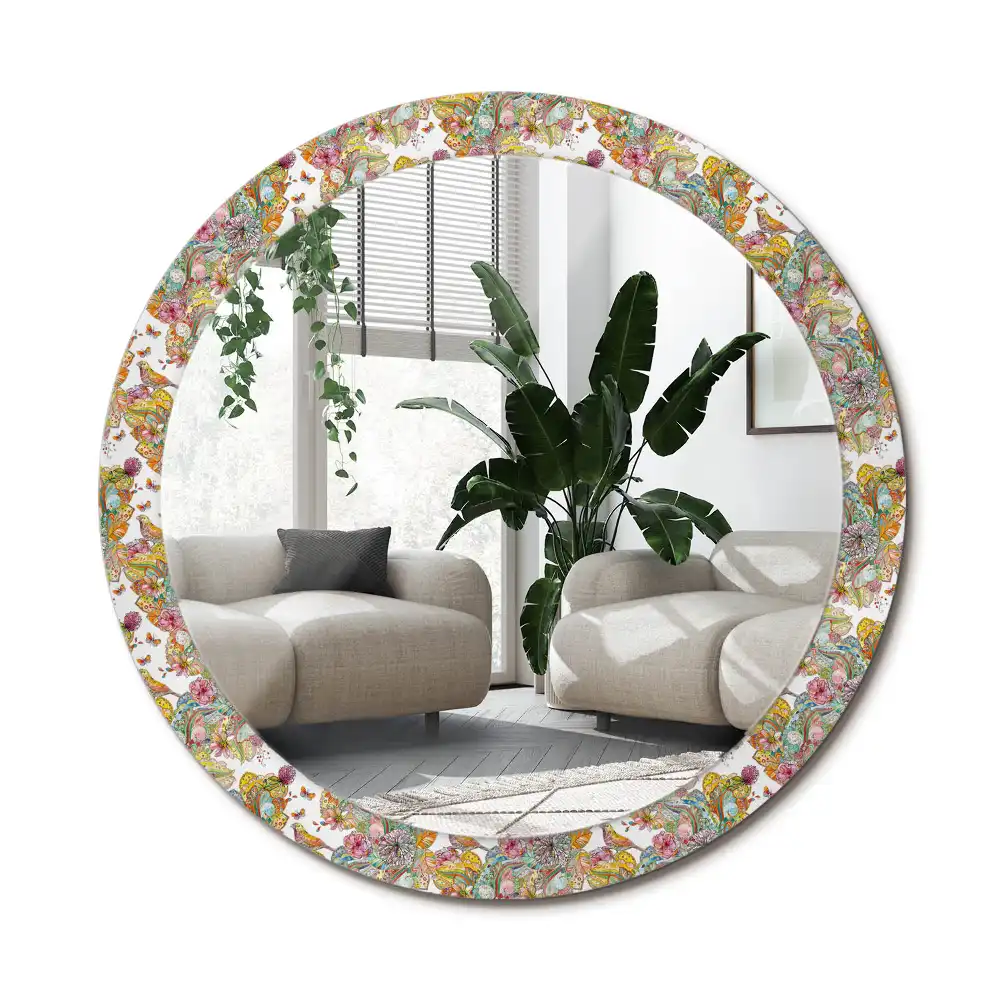 Rund spegel med tryckt ram Saga blommor