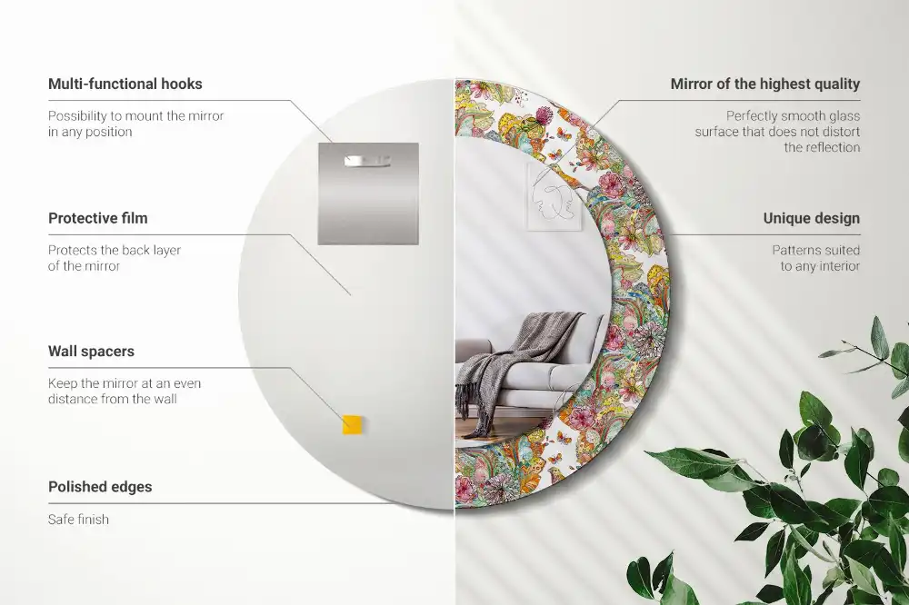 Rund spegel med tryckt ram Saga blommor