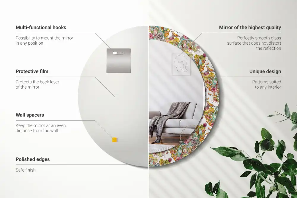 Rund spegel med tryckt ram Saga blommor