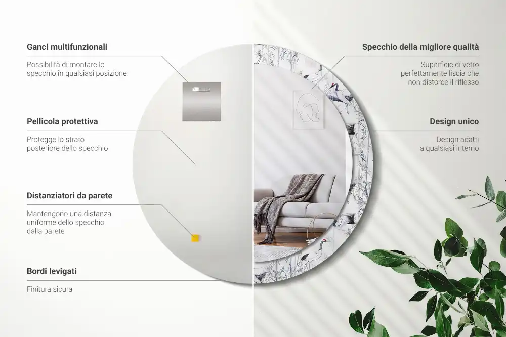 Rund spegel med tryckt ram Tranfåglar