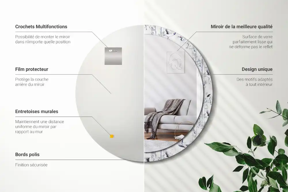 Rund spegel med tryckt ram Tranfåglar