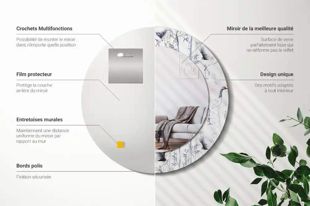 Rund spegel med tryckt ram Tranfåglar