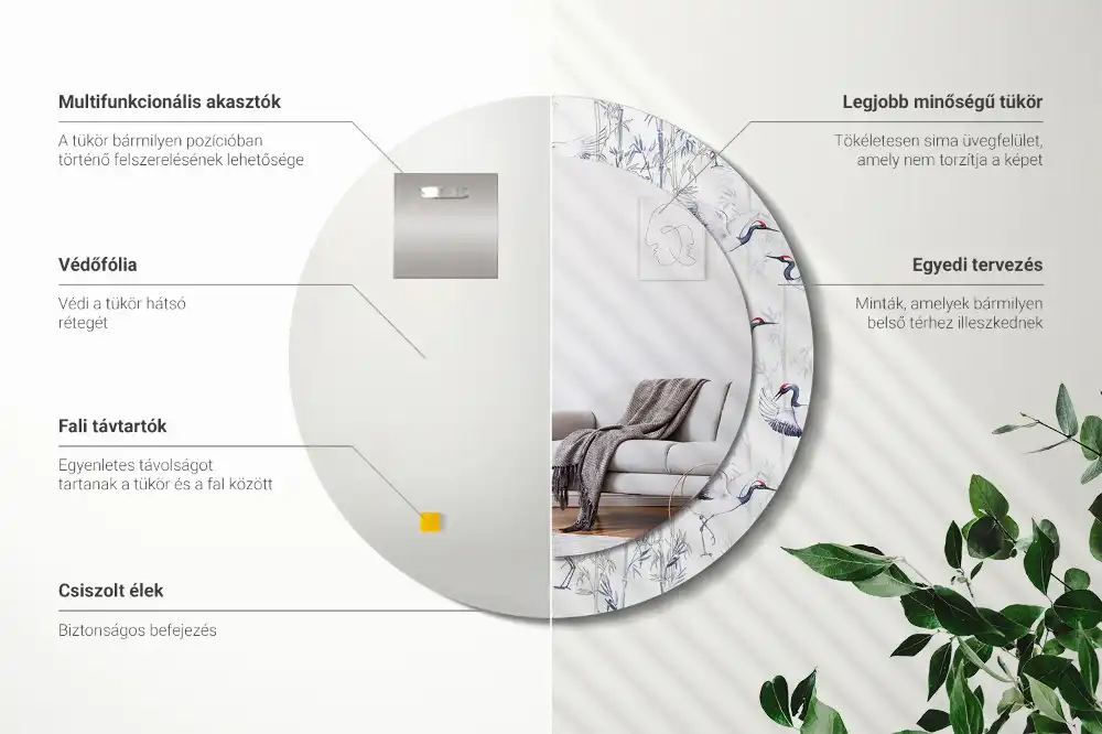 Rund spegel med tryckt ram Tranfåglar