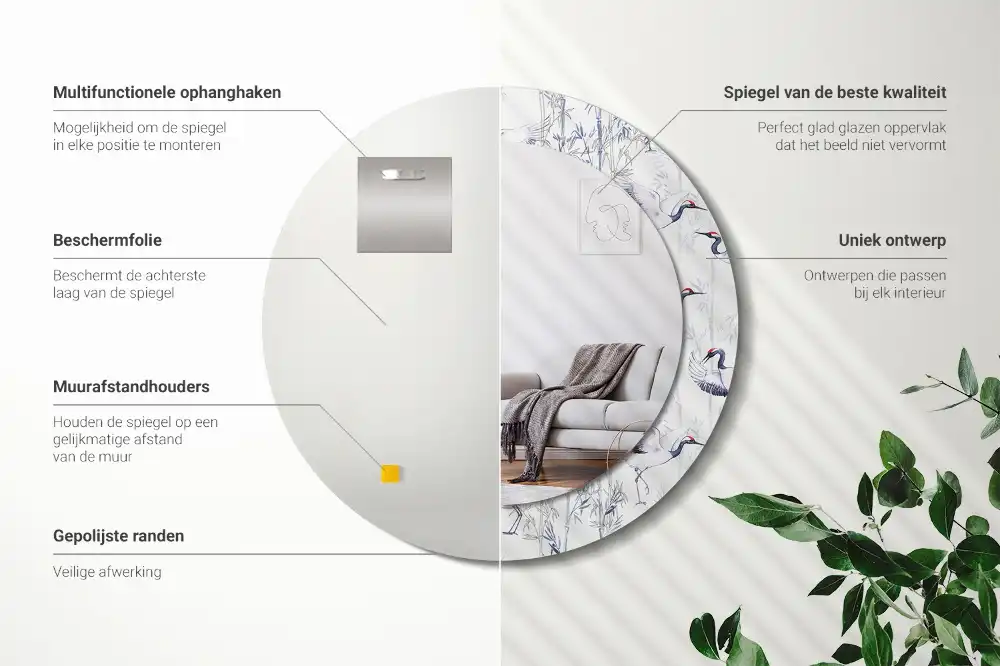 Rund spegel med tryckt ram Tranfåglar