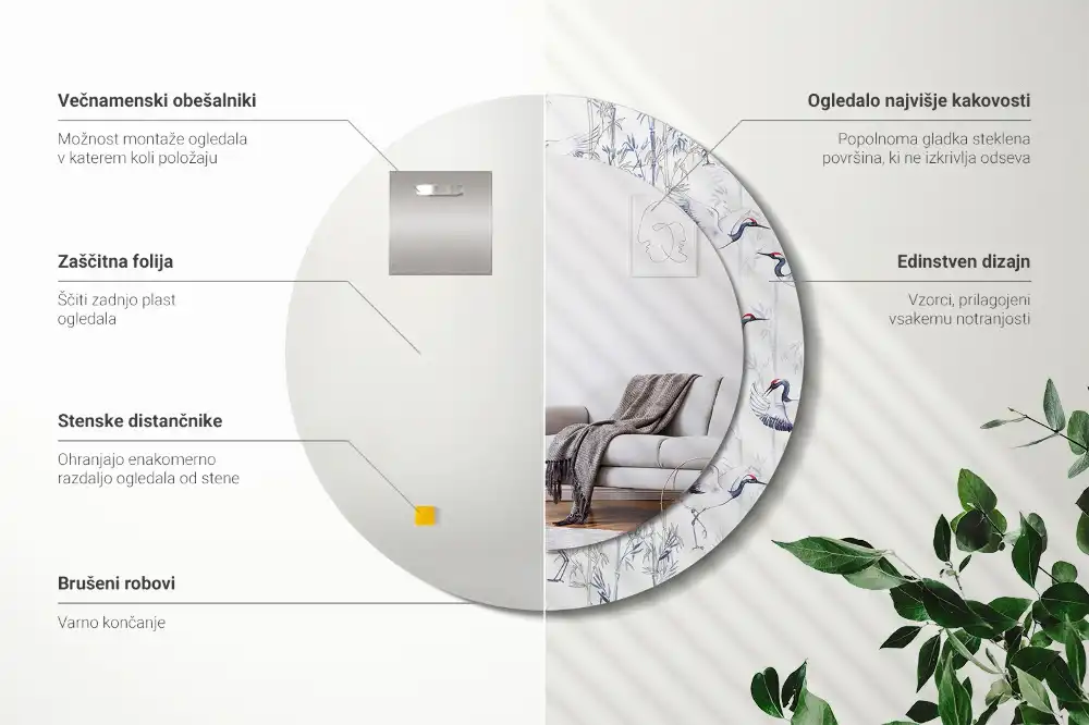 Rund spegel med tryckt ram Tranfåglar