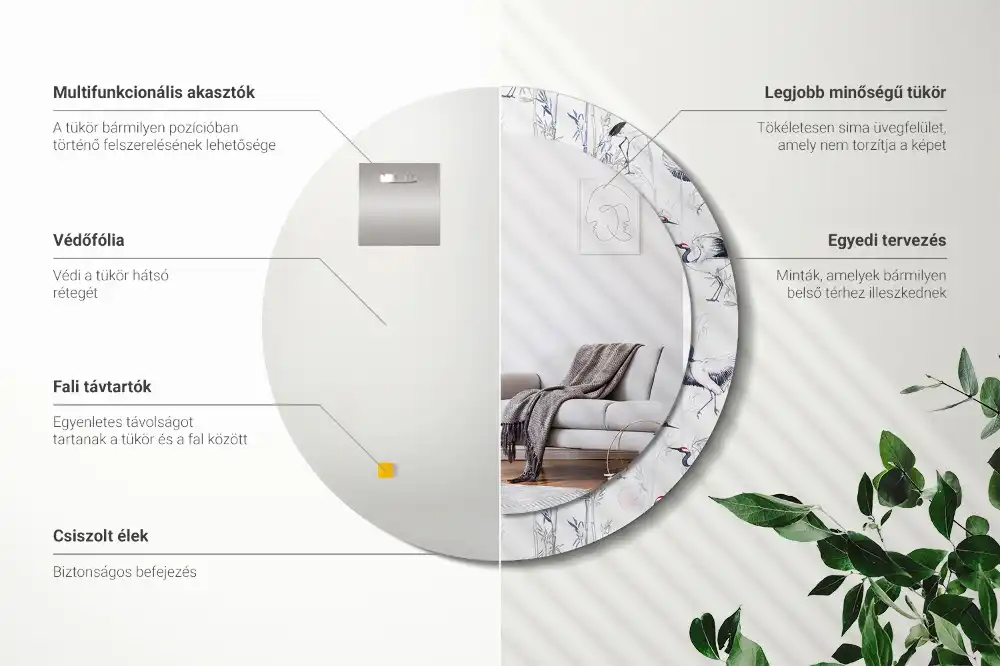 Rund spegel med tryckt ram Tranfåglar