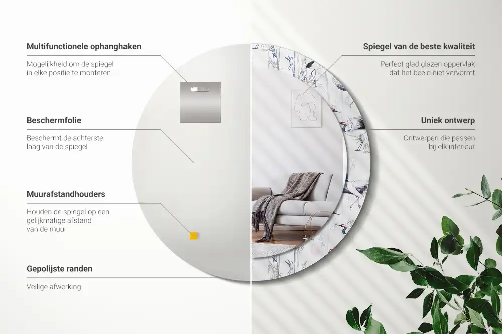 Rund spegel med tryckt ram Tranfåglar