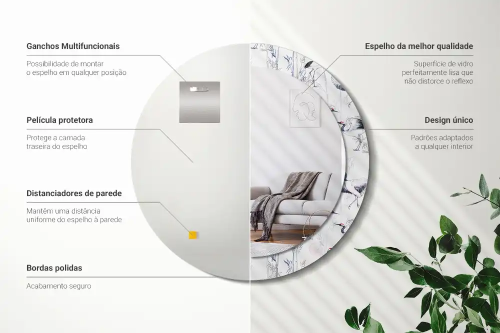 Rund spegel med tryckt ram Tranfåglar