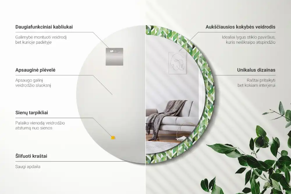 Rund spegel med tryckt ram Fiskben