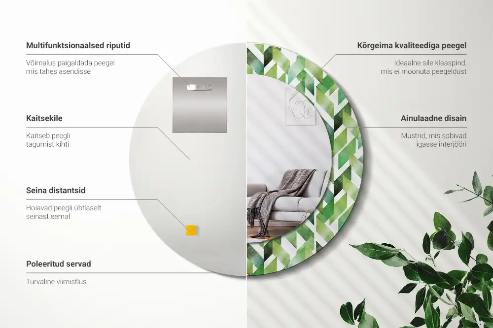 Rund spegel med tryckt ram Fiskben