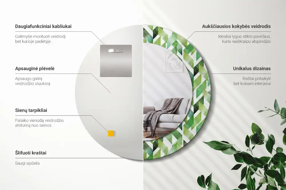 Rund spegel med tryckt ram Fiskben