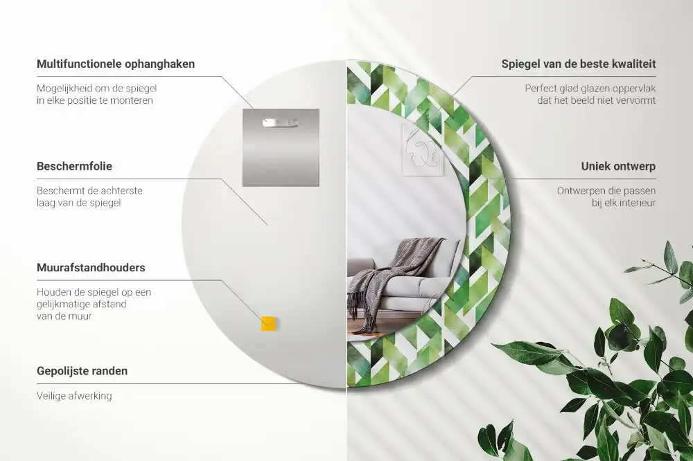 Rund spegel med tryckt ram Fiskben