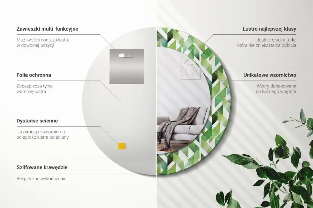 Rund spegel med tryckt ram Fiskben