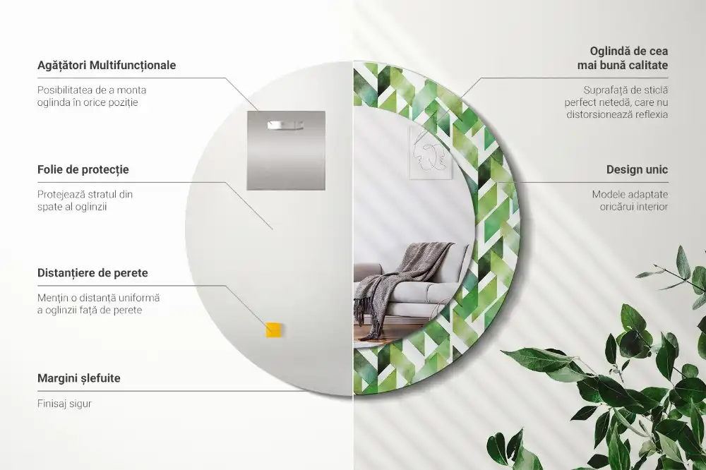 Rund spegel med tryckt ram Fiskben