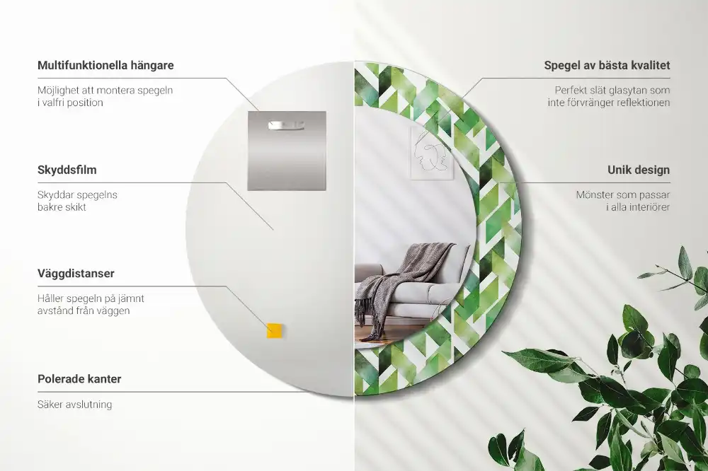 Rund spegel med tryckt ram Fiskben