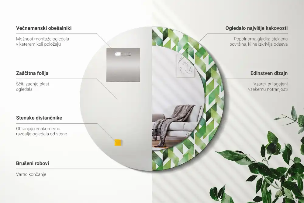 Rund spegel med tryckt ram Fiskben