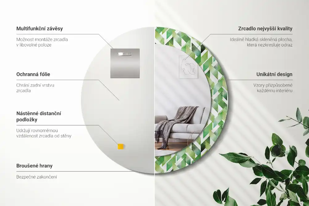 Rund spegel med tryckt ram Fiskben