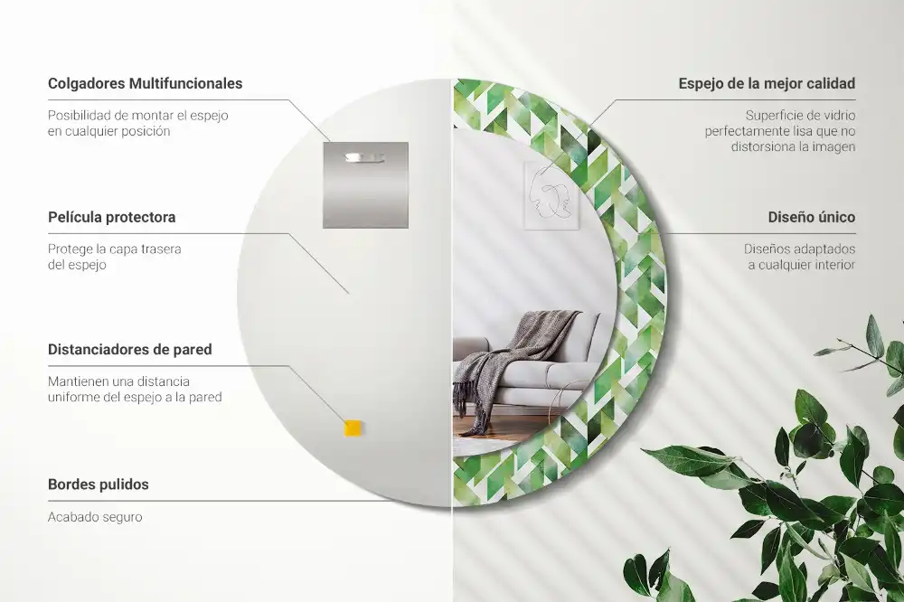 Rund spegel med tryckt ram Fiskben