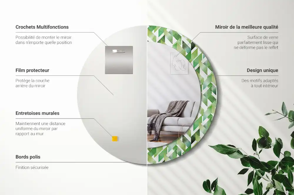 Rund spegel med tryckt ram Fiskben