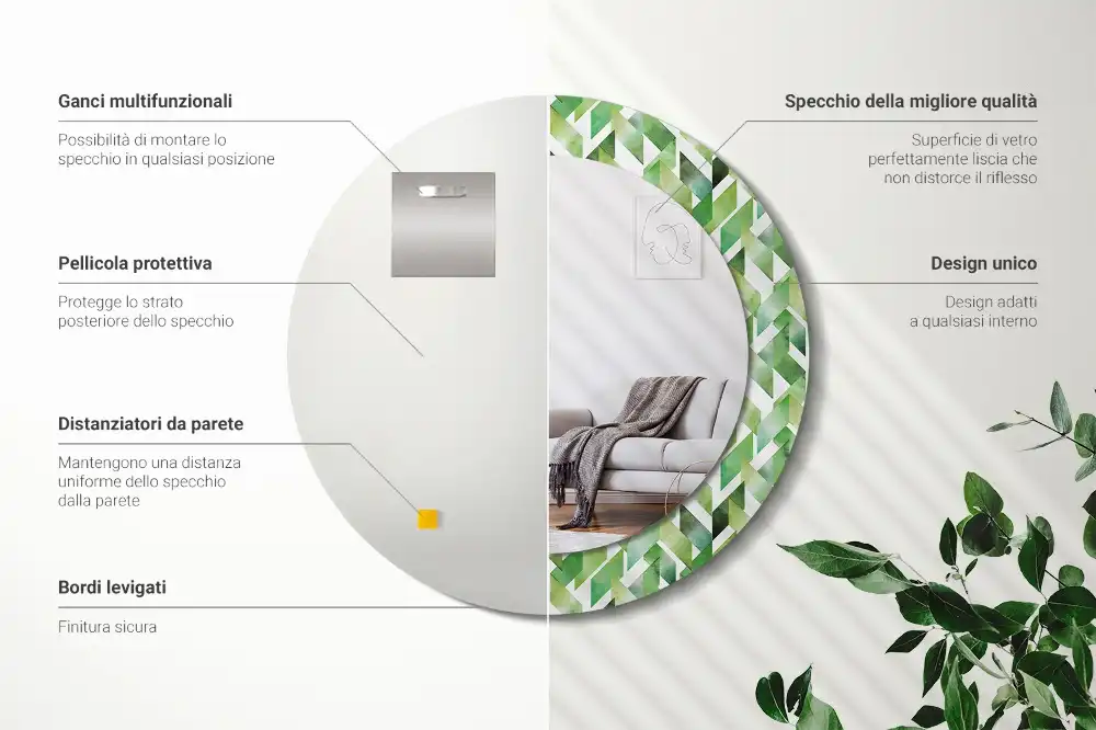 Rund spegel med tryckt ram Fiskben