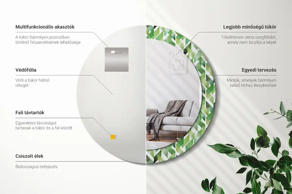 Rund spegel med tryckt ram Fiskben