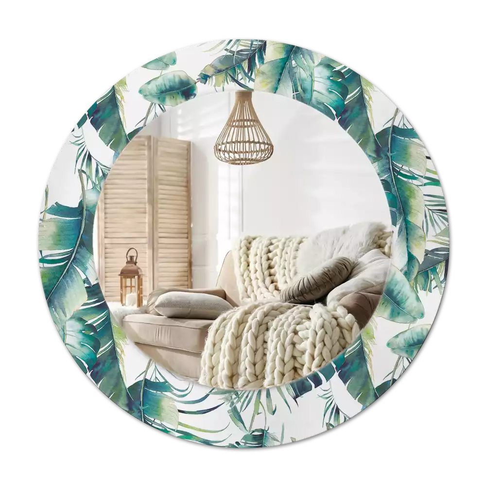 Rond spegel med tryckt ram Blad