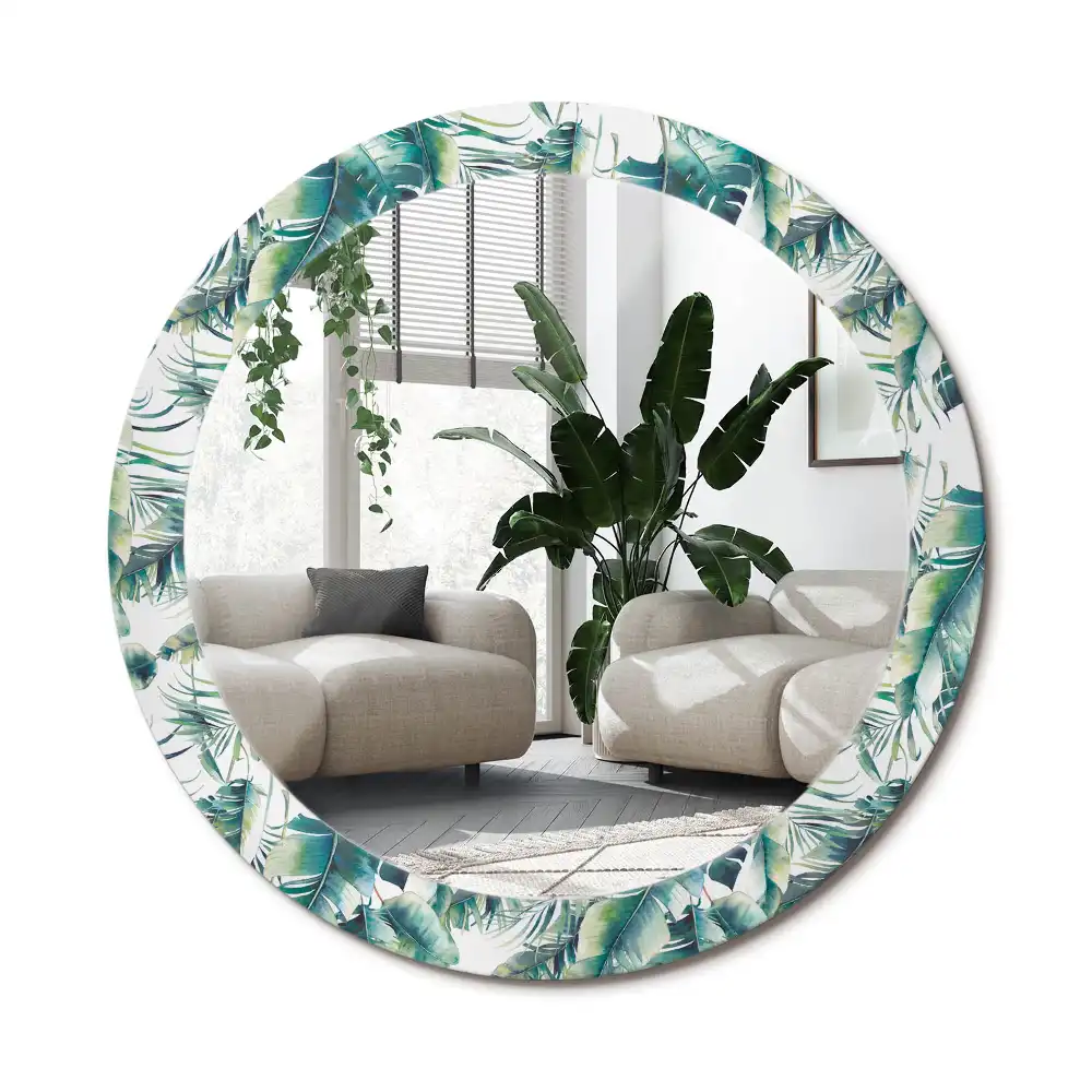 Rund spegel med tryckt ram Blad