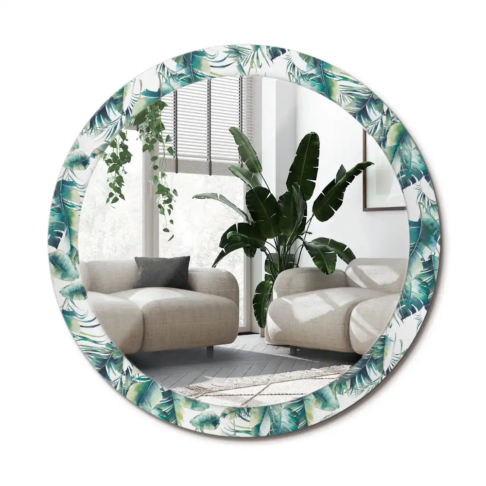 Rund spegel med tryckt ram Blad