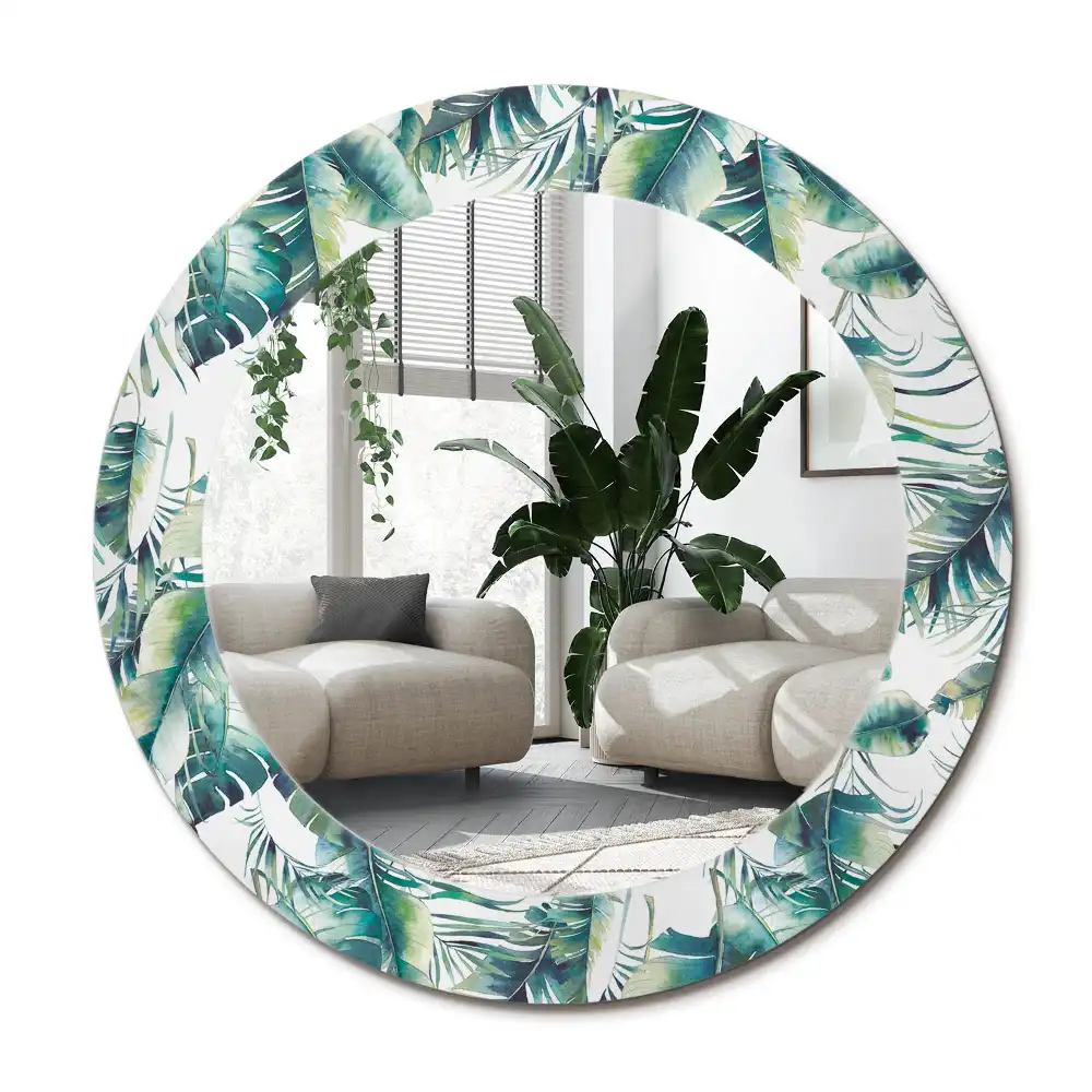 Rund spegel med tryckt ram Blad