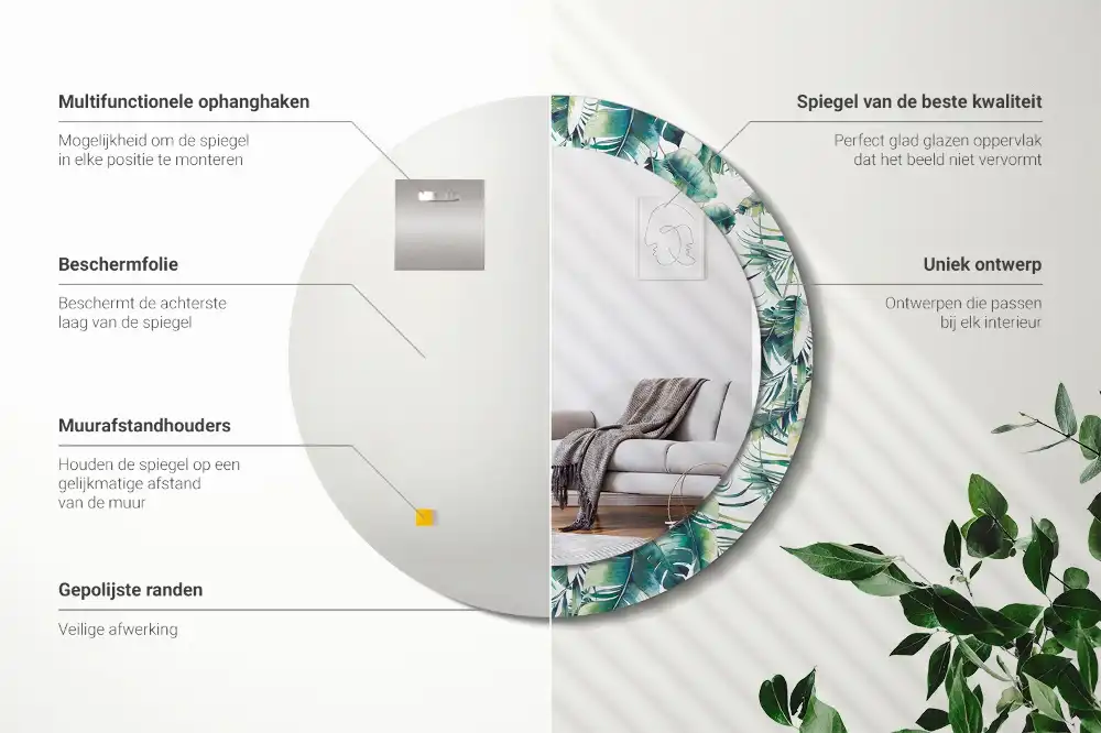 Rund spegel med tryckt ram Blad