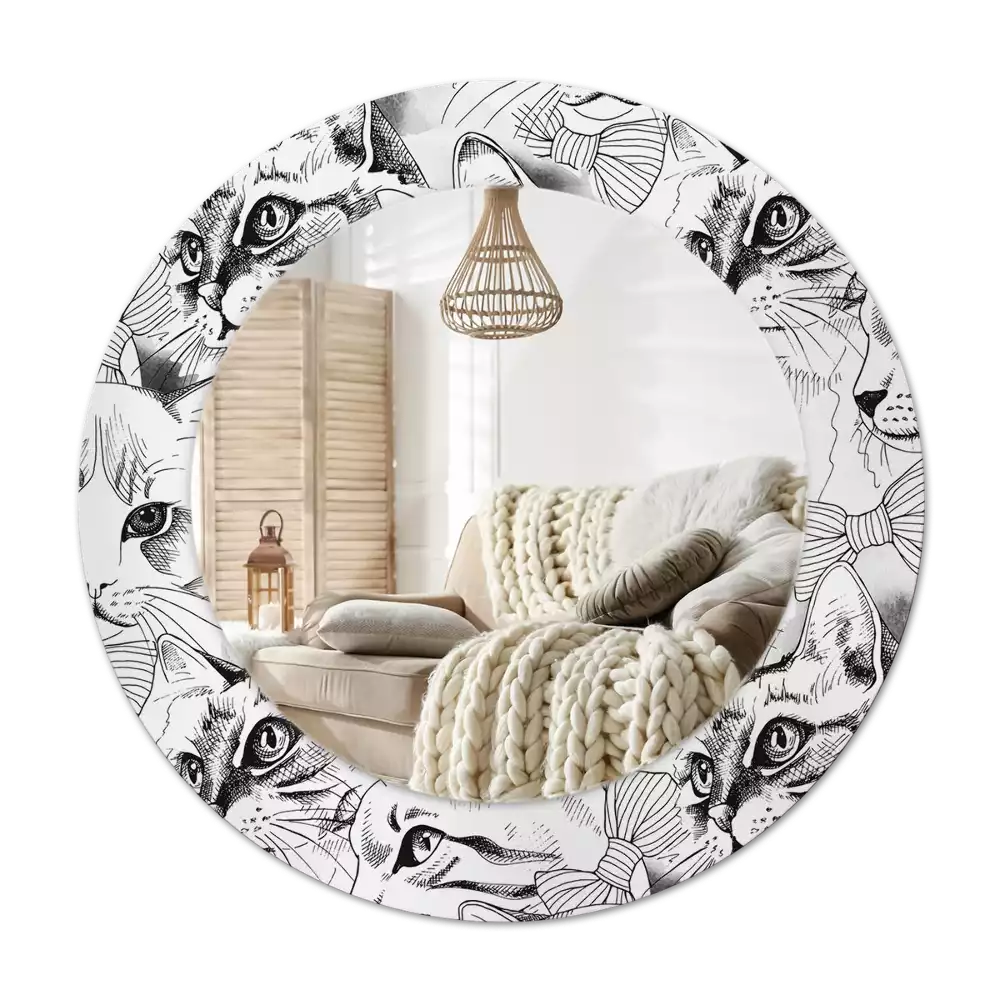 Rund spegel med tryckt Katter