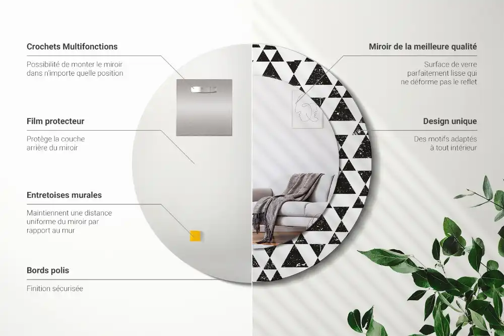 Rund spegel med tryckt Trianglar geometri