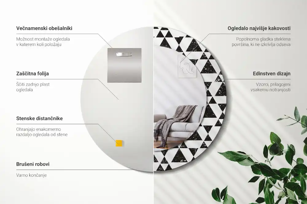 Rund spegel med tryckt Trianglar geometri