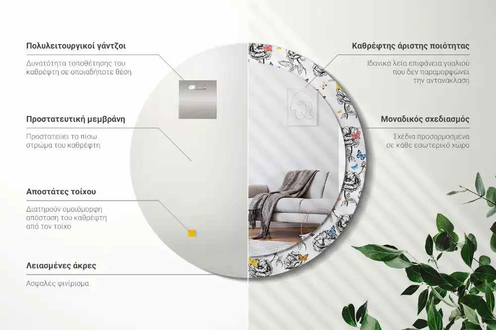 Rund spegel med tryckt ram Färgglada fjärilar